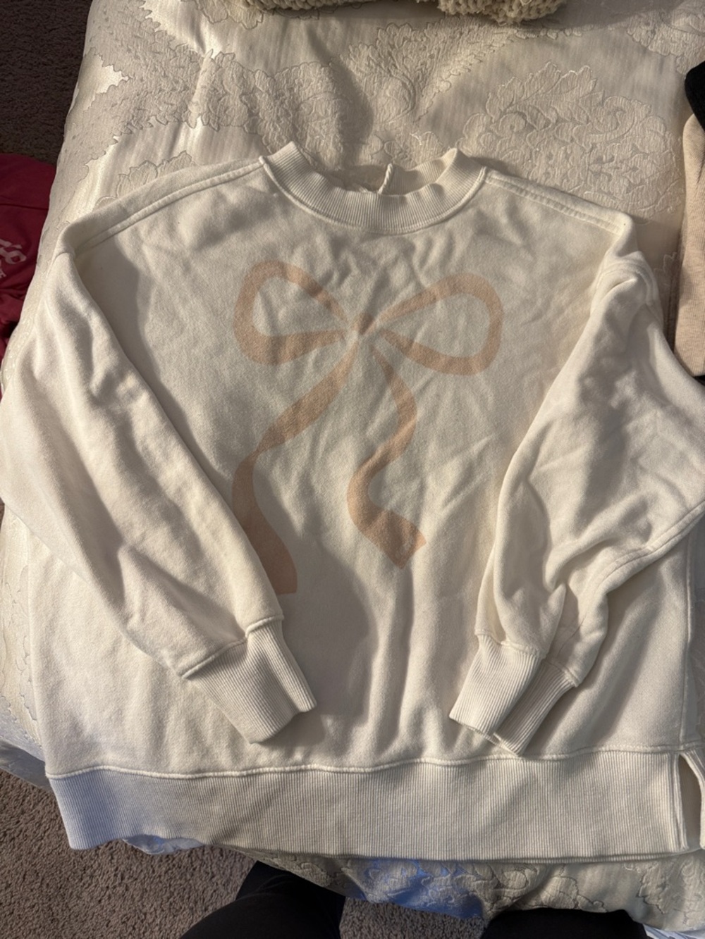 aerie Cream Sweatshirt with Light Tan Bow Graphic